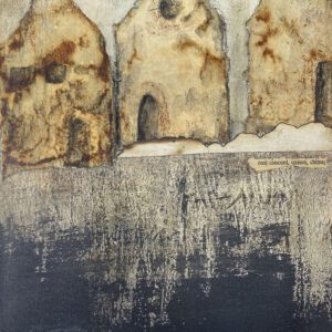 Abstract wall art using mixed media on recycled materials.