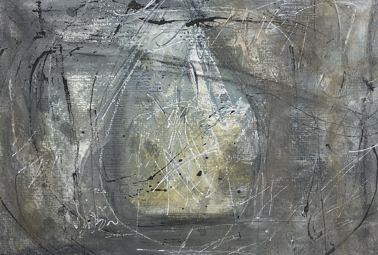 Modern abstract artwork using mixed media on watercolour paper.