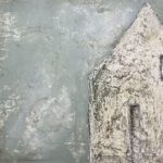 Modern abstract artwork using mixed media using recycled paper and card.