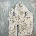 Abstract wall art using mixed media on recycled materials.