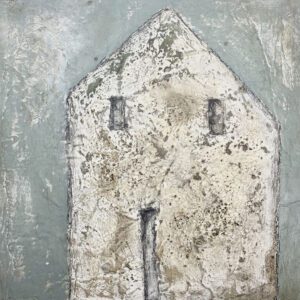 Abstract wall art using mixed media on recycled materials.