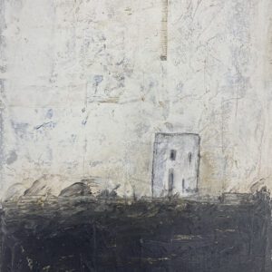 Abstract wall art using mixed media on recycled materials.