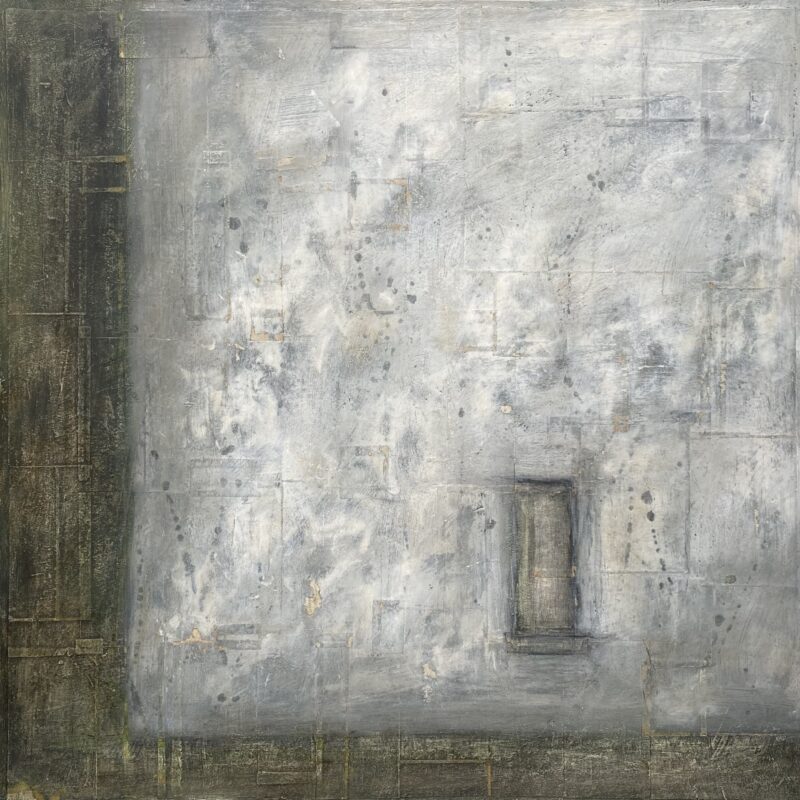 Modern abstract artwork using mixed media using recycled board and paper.